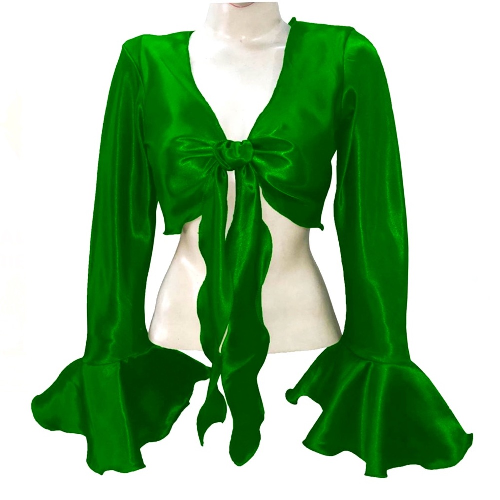 Indian Trendy Women's Satin Ruffle Sleeve Tie Top Choli Blouse Belly Dance Gypsy